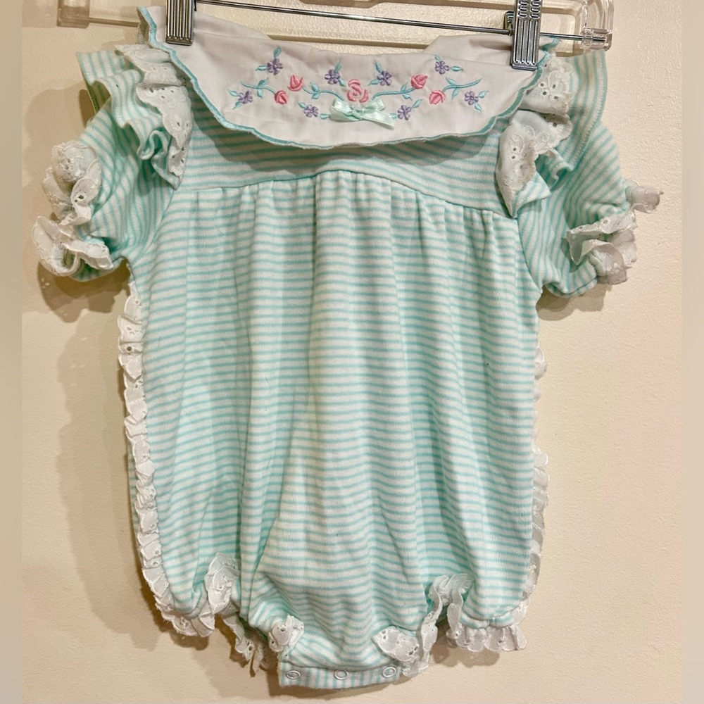 NWT Half Moon 90’s VTG Floral Ruffle Collared  Romper Size 18m Preppy Cottage